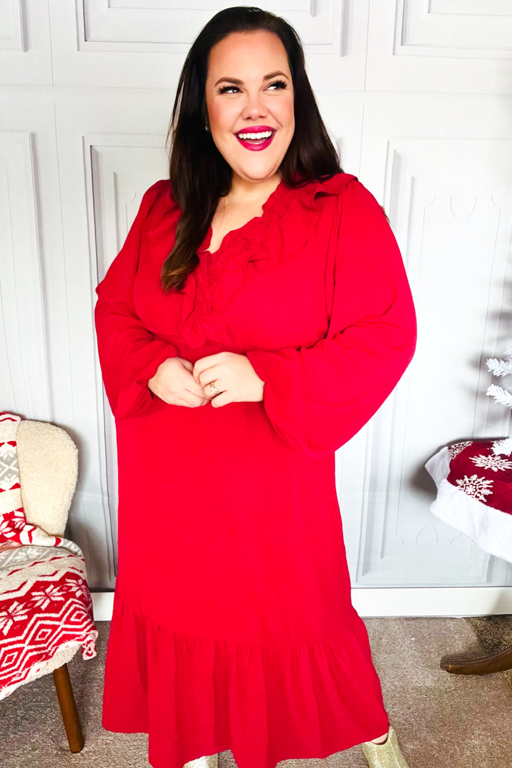 Beautiful You Holiday Red Overlap Ruffle V Neck Midi Dress-Haptics-[option4]-[option5]-[option6]-[option7]-[option8]-Shop-Boutique-Clothing-for-Women-Online