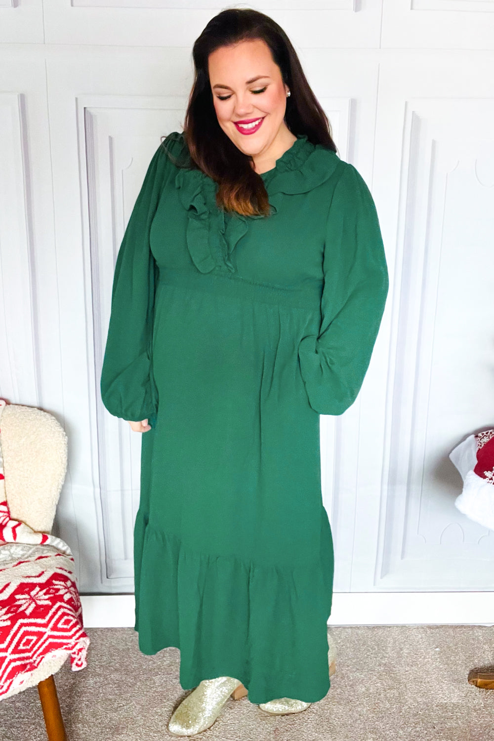 Beautiful You Holiday Green Overlap Ruffle V Neck Midi Dress-Haptics-[option4]-[option5]-[option6]-[option7]-[option8]-Shop-Boutique-Clothing-for-Women-Online