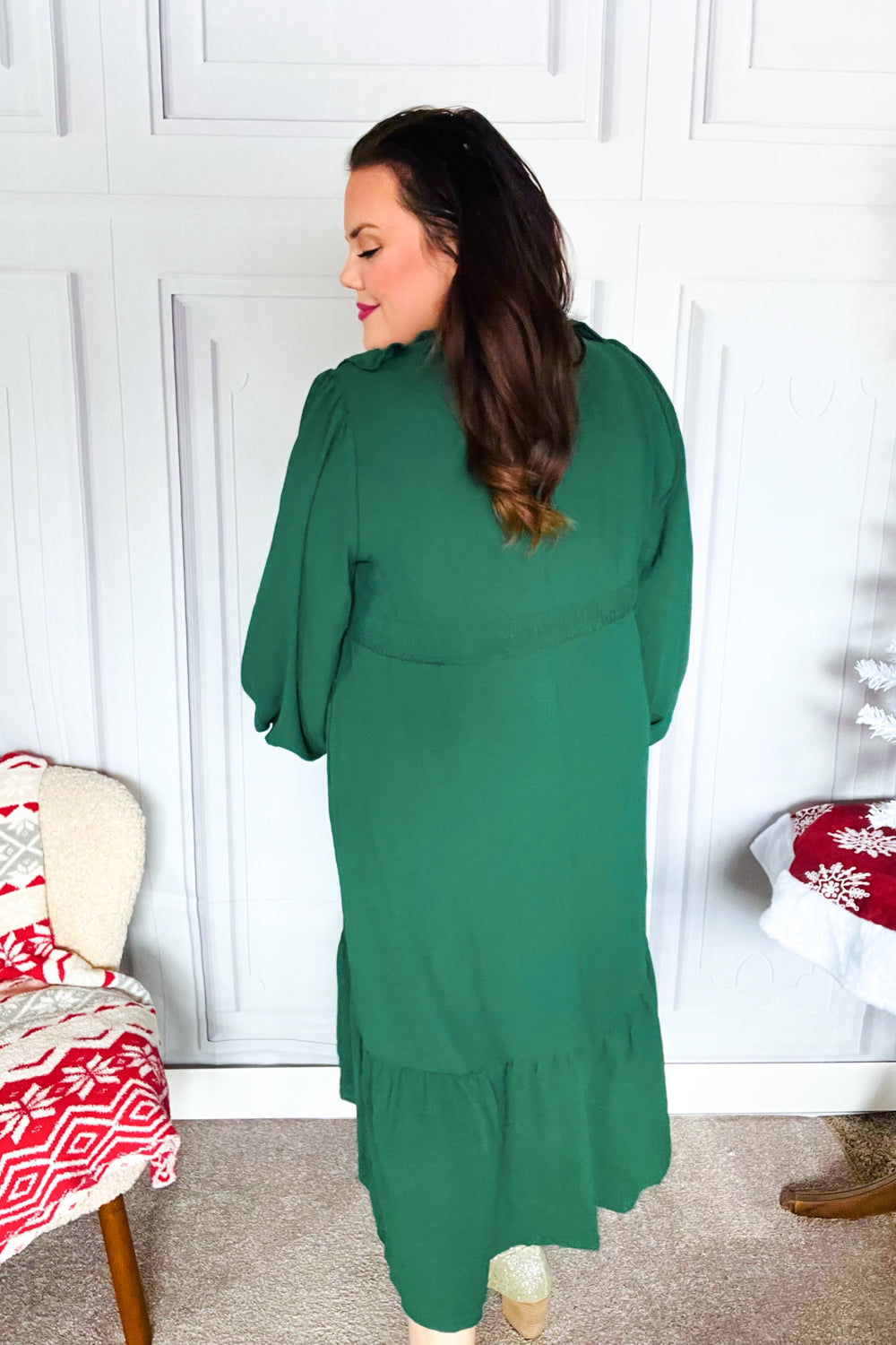 Beautiful You Holiday Green Overlap Ruffle V Neck Midi Dress-Haptics-[option4]-[option5]-[option6]-[option7]-[option8]-Shop-Boutique-Clothing-for-Women-Online