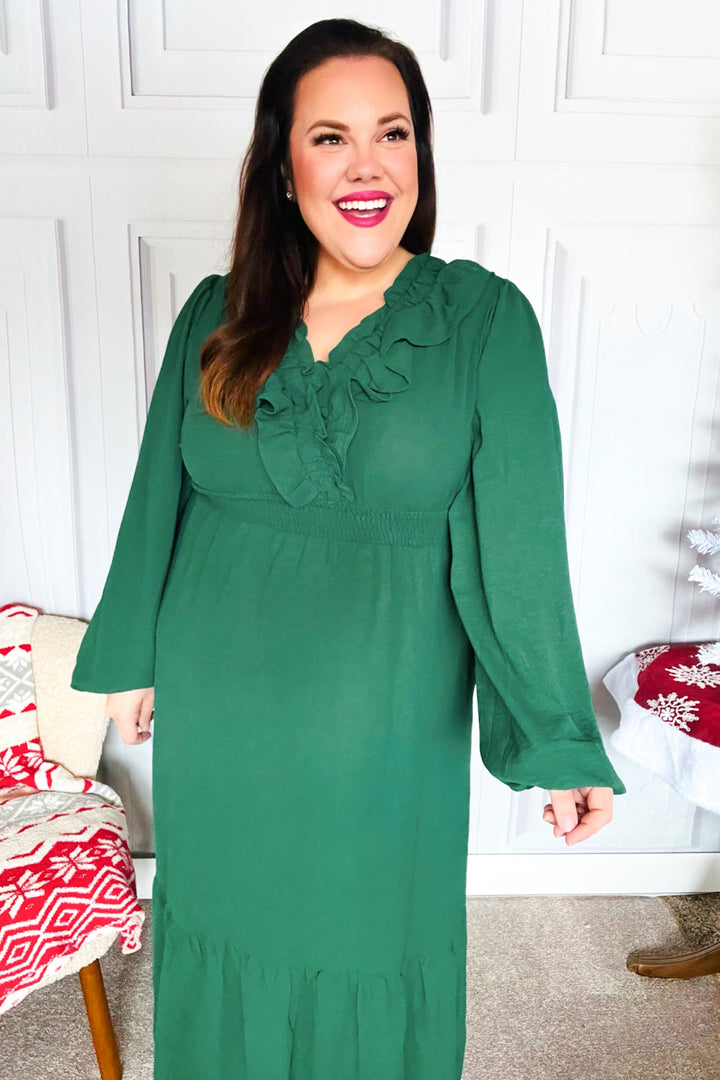 Beautiful You Holiday Green Overlap Ruffle V Neck Midi Dress-Haptics-[option4]-[option5]-[option6]-[option7]-[option8]-Shop-Boutique-Clothing-for-Women-Online