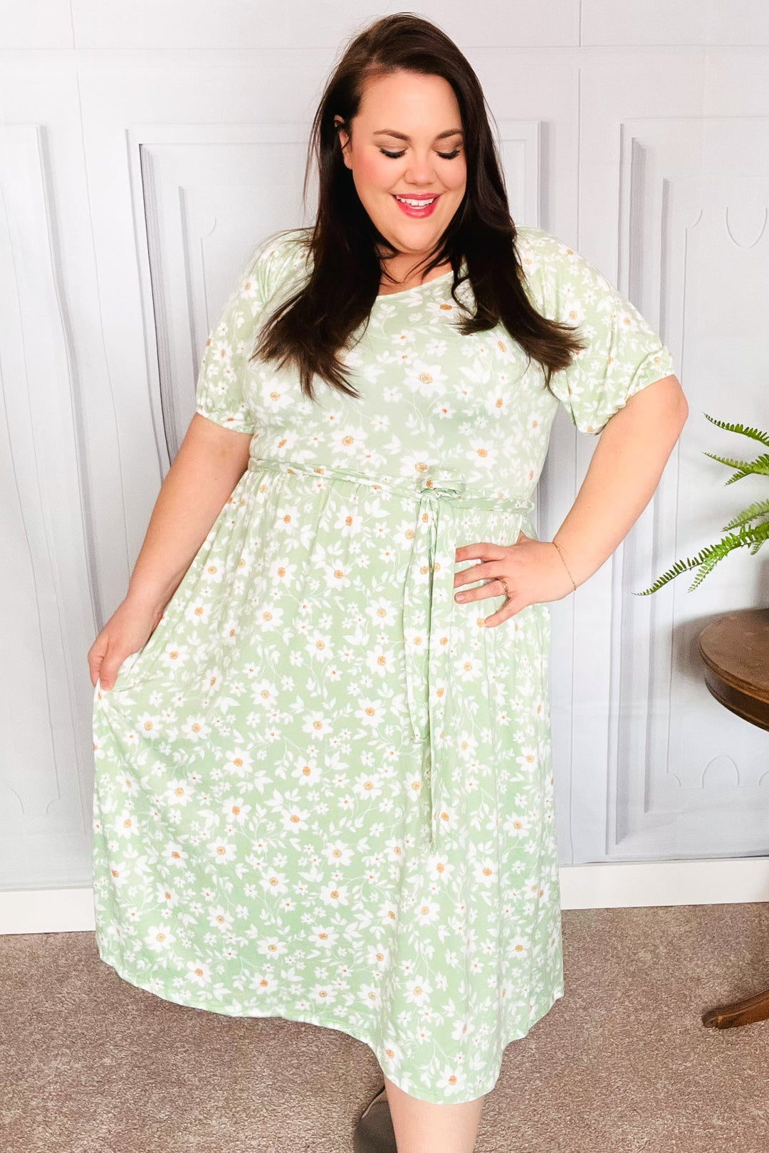 Sage Floral Print Fit & Flare Sash Belt V Neck Dress-Haptics-[option4]-[option5]-[option6]-[option7]-[option8]-Shop-Boutique-Clothing-for-Women-Online