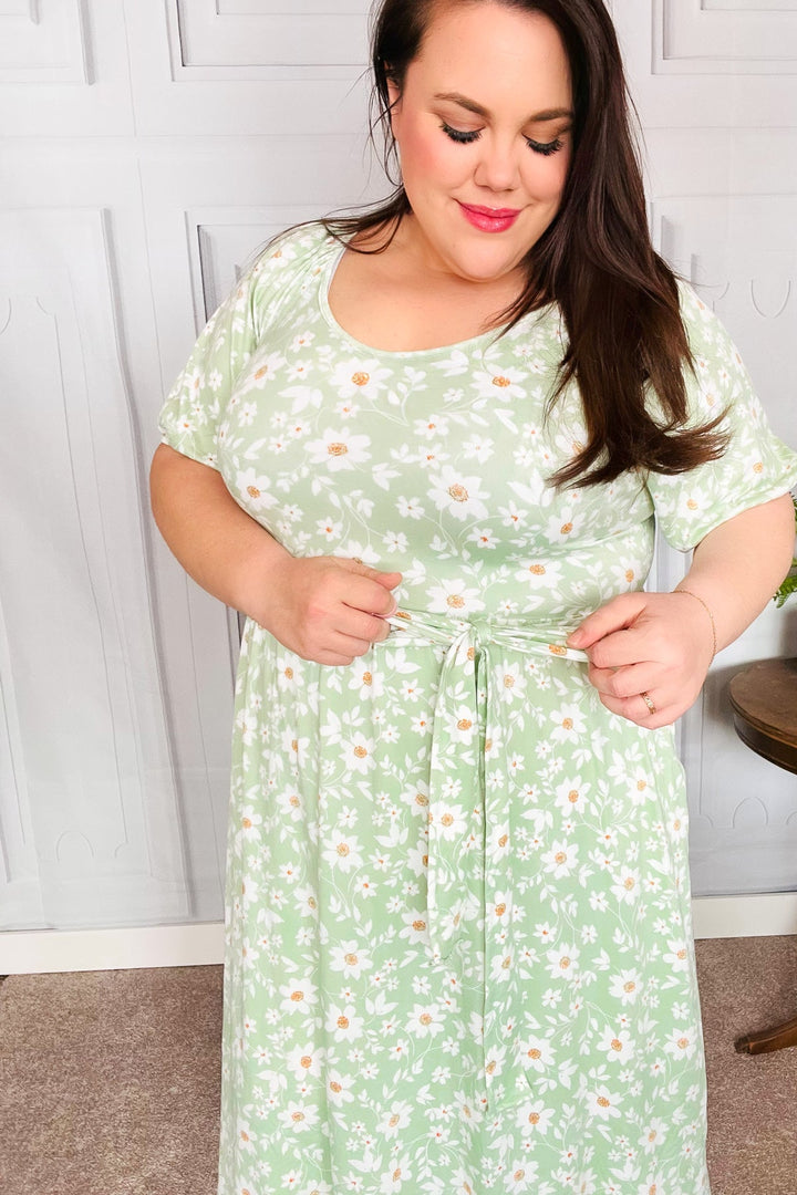 Sage Floral Print Fit & Flare Sash Belt V Neck Dress-Haptics-[option4]-[option5]-[option6]-[option7]-[option8]-Shop-Boutique-Clothing-for-Women-Online