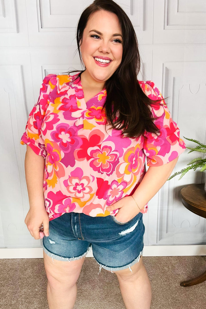 All That You Need Pink Floral Puff Sleeve V Neck Top-Haptics-[option4]-[option5]-[option6]-[option7]-[option8]-Shop-Boutique-Clothing-for-Women-Online