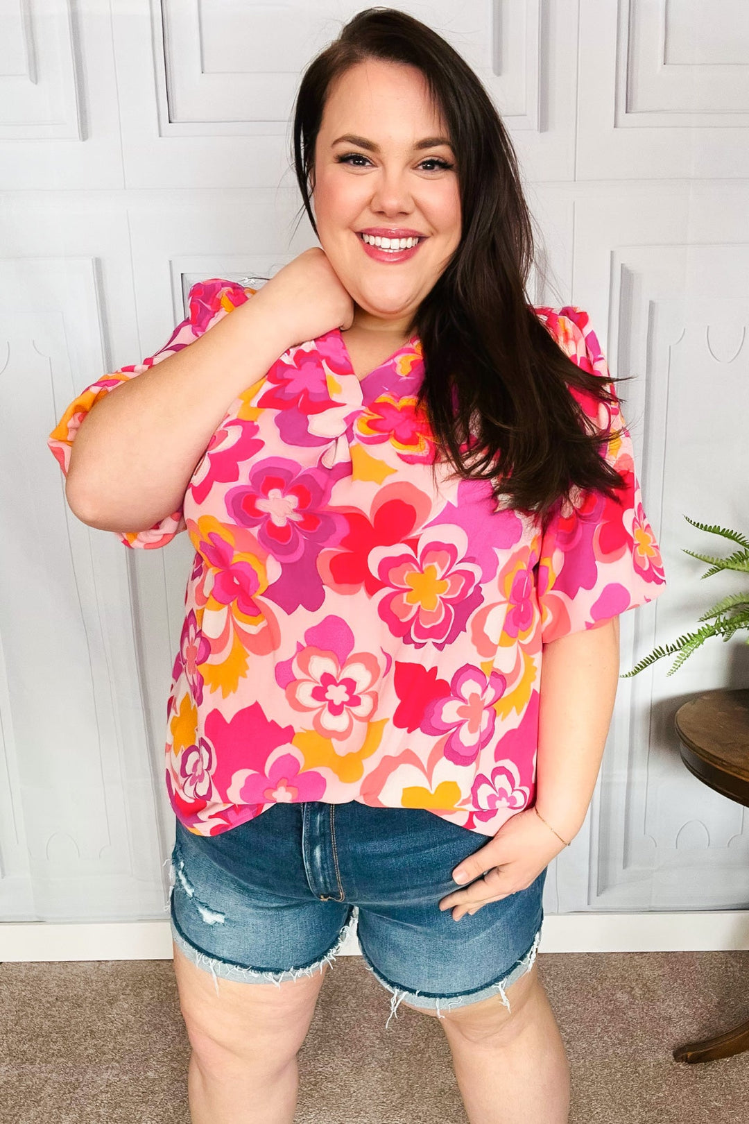 All That You Need Pink Floral Puff Sleeve V Neck Top-Haptics-[option4]-[option5]-[option6]-[option7]-[option8]-Shop-Boutique-Clothing-for-Women-Online