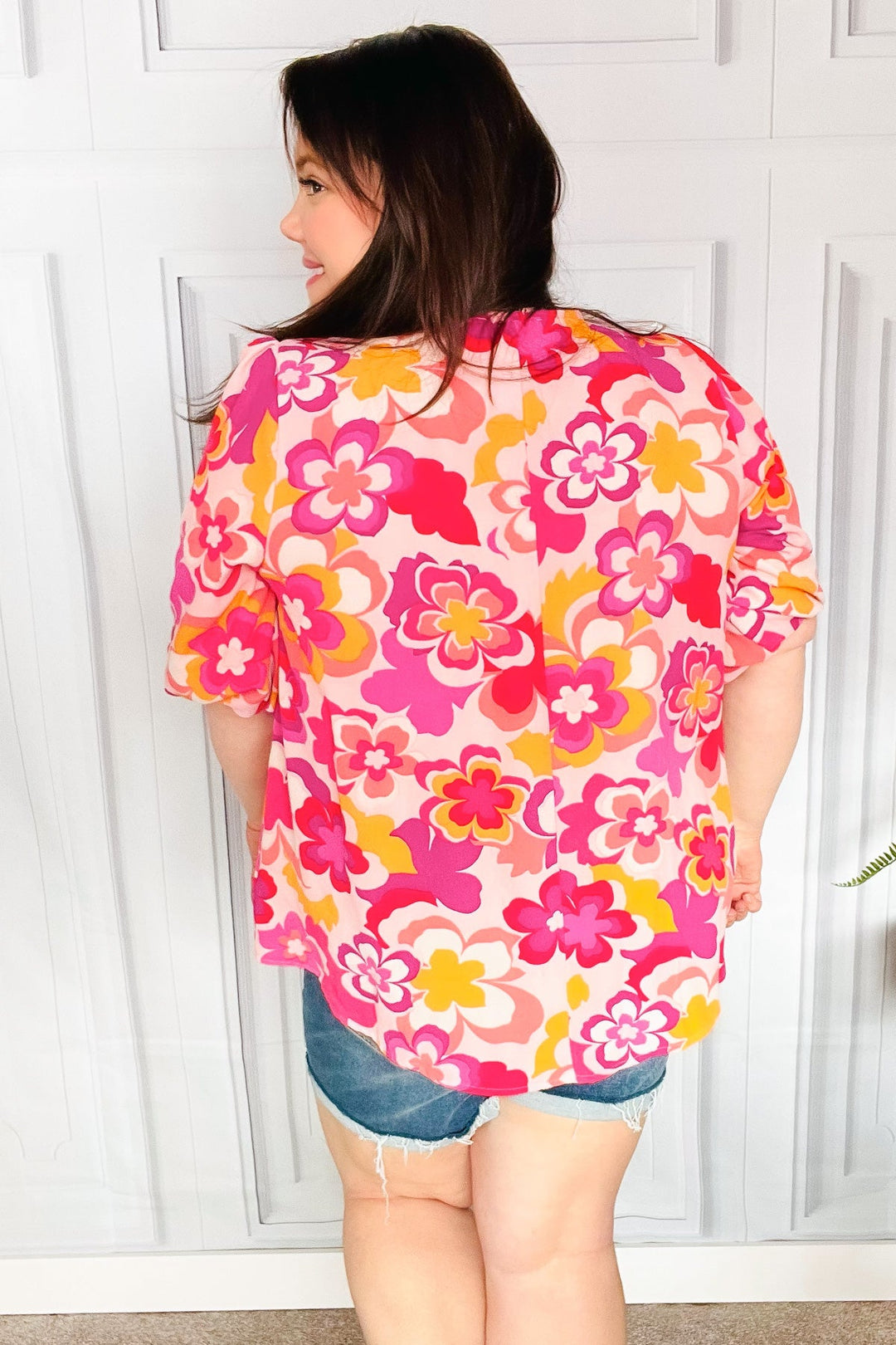 All That You Need Pink Floral Puff Sleeve V Neck Top-Haptics-[option4]-[option5]-[option6]-[option7]-[option8]-Shop-Boutique-Clothing-for-Women-Online