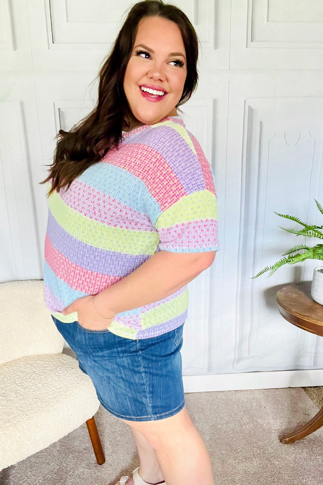 Stand Out Lavender & Pink Striped Textured Waffle Knit Top-Haptics-[option4]-[option5]-[option6]-[option7]-[option8]-Shop-Boutique-Clothing-for-Women-Online