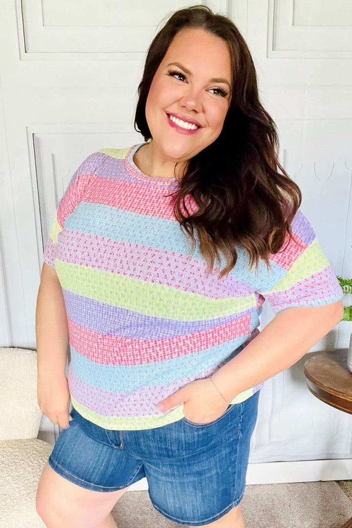 Stand Out Lavender & Pink Striped Textured Waffle Knit Top-Haptics-[option4]-[option5]-[option6]-[option7]-[option8]-Shop-Boutique-Clothing-for-Women-Online