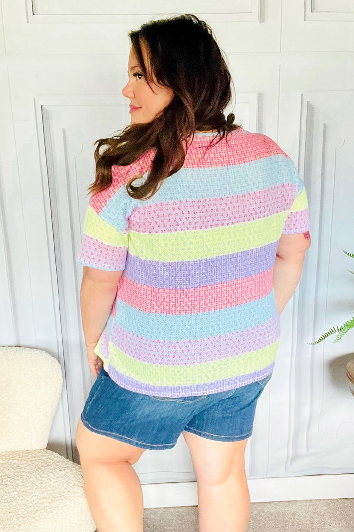 Stand Out Lavender & Pink Striped Textured Waffle Knit Top-Haptics-[option4]-[option5]-[option6]-[option7]-[option8]-Shop-Boutique-Clothing-for-Women-Online