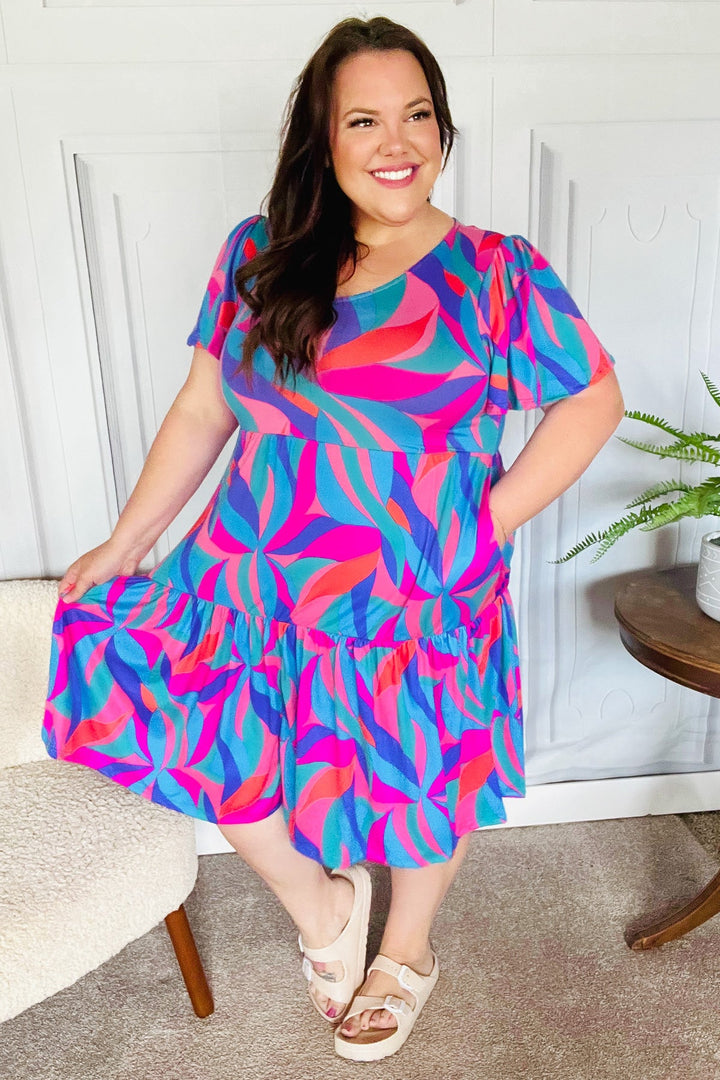 Remember Me Blue & Fuchsia Geo Print V Neck Dress-Haptics-[option4]-[option5]-[option6]-[option7]-[option8]-Shop-Boutique-Clothing-for-Women-Online