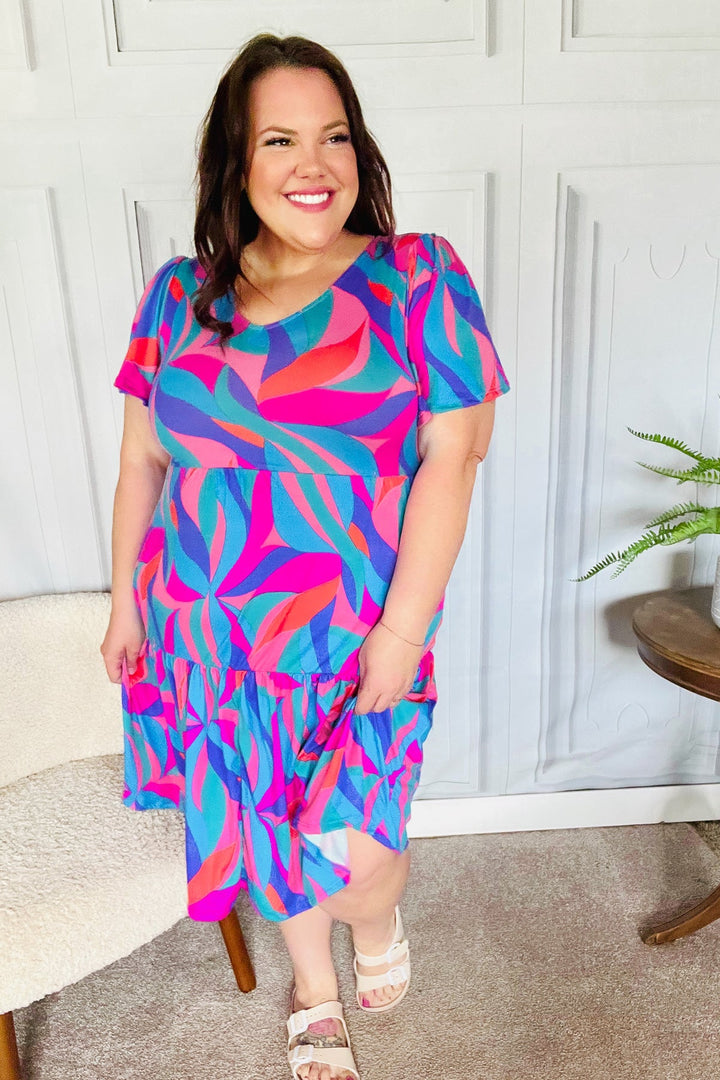 Remember Me Blue & Fuchsia Geo Print V Neck Dress-Haptics-[option4]-[option5]-[option6]-[option7]-[option8]-Shop-Boutique-Clothing-for-Women-Online