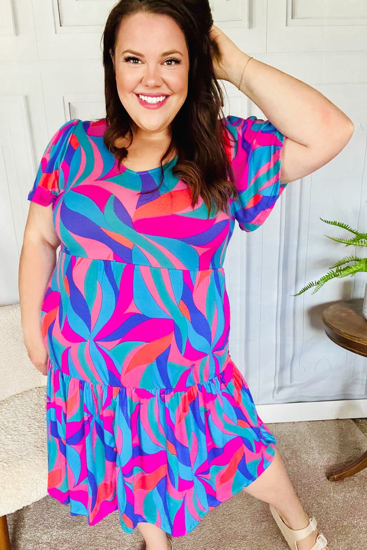 Remember Me Blue & Fuchsia Geo Print V Neck Dress-Haptics-[option4]-[option5]-[option6]-[option7]-[option8]-Shop-Boutique-Clothing-for-Women-Online