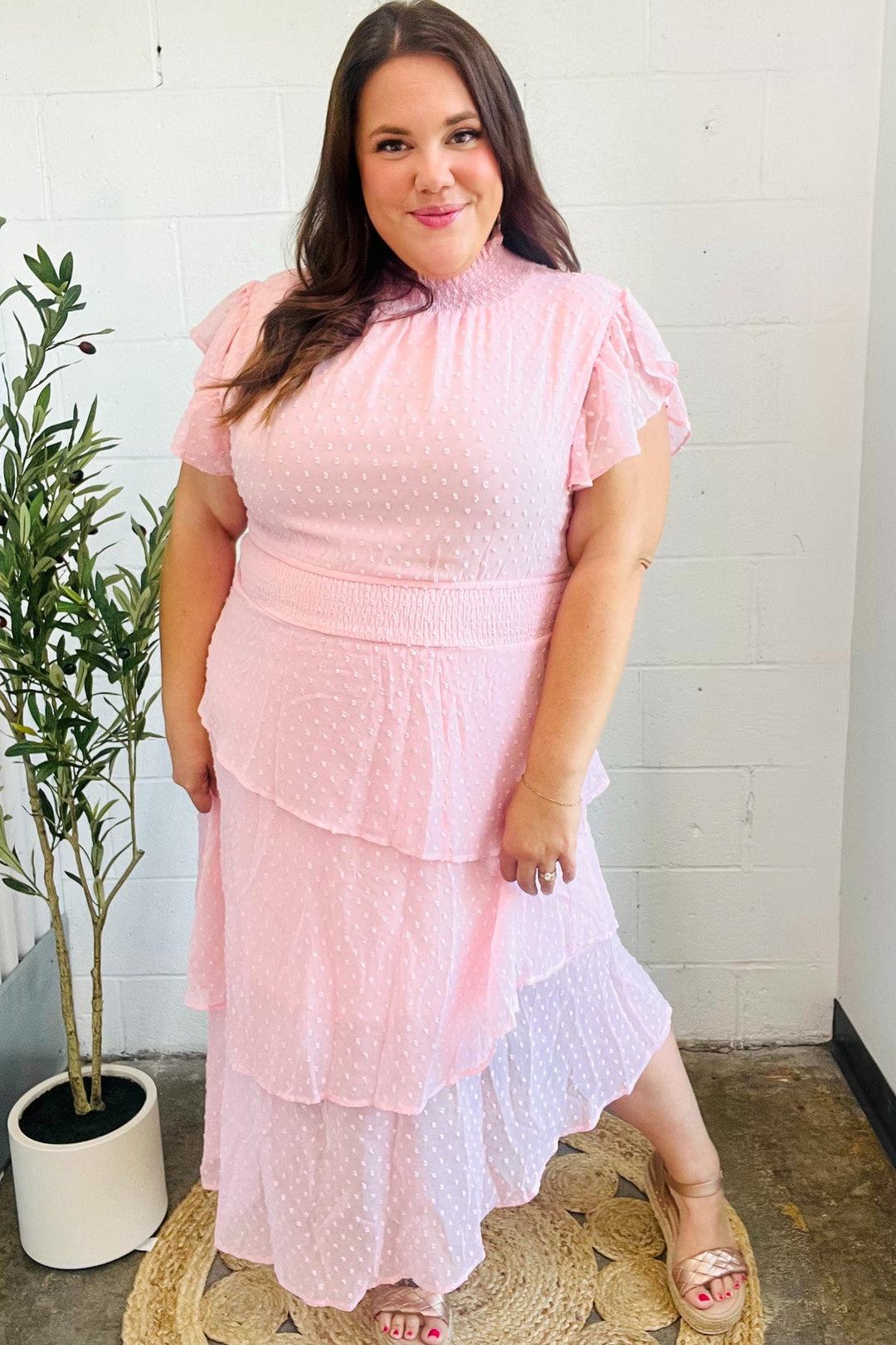 Beautiful You Blush Swiss Dot Asymmetric Tiered Smocked Lined Dress-Haptics-[option4]-[option5]-[option6]-[option7]-[option8]-Shop-Boutique-Clothing-for-Women-Online