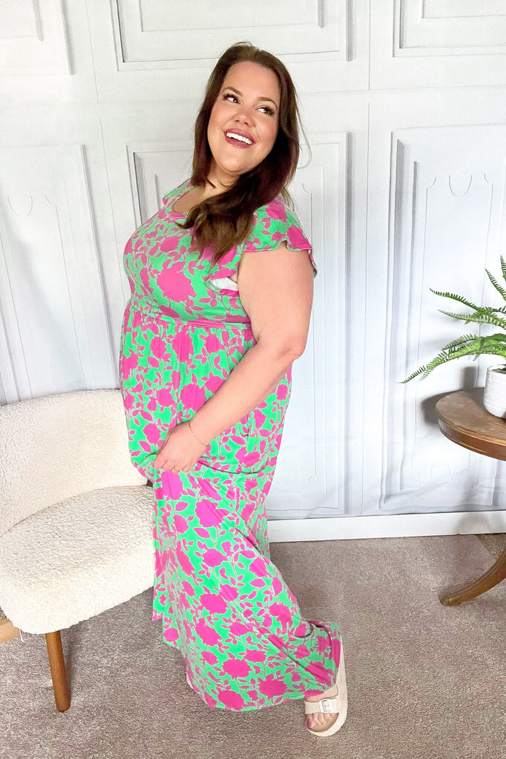 Stand Out Green & Fuchsia Floral Fit & Flare Maxi Dress-Haptics-[option4]-[option5]-[option6]-[option7]-[option8]-Shop-Boutique-Clothing-for-Women-Online