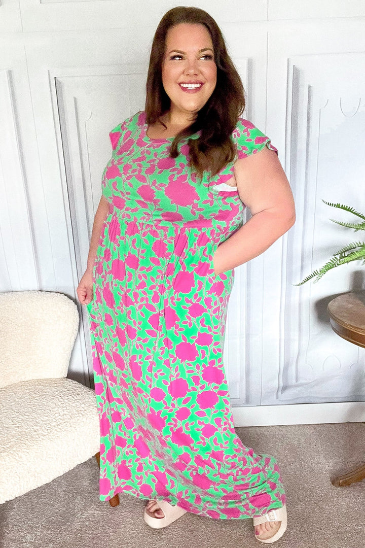 Stand Out Green & Fuchsia Floral Fit & Flare Maxi Dress-Haptics-[option4]-[option5]-[option6]-[option7]-[option8]-Shop-Boutique-Clothing-for-Women-Online