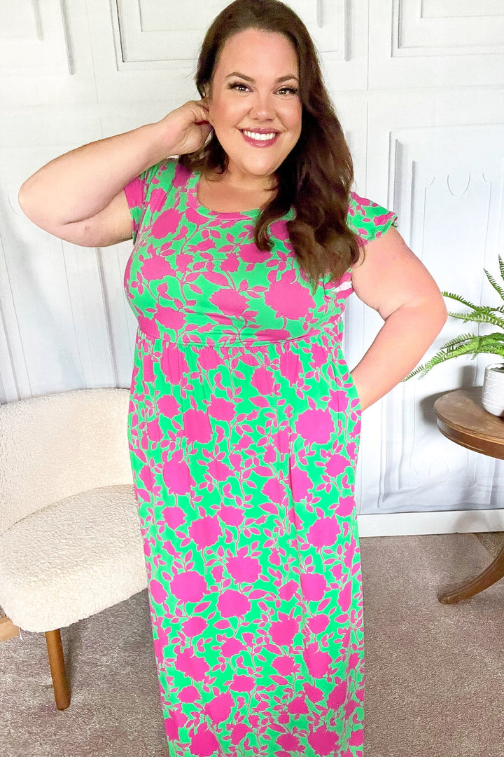 Stand Out Green & Fuchsia Floral Fit & Flare Maxi Dress-Haptics-[option4]-[option5]-[option6]-[option7]-[option8]-Shop-Boutique-Clothing-for-Women-Online