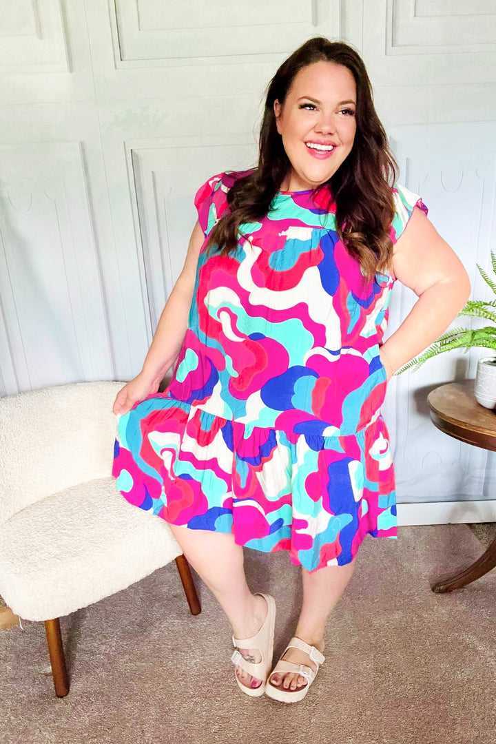 Go For Fun Fuchsia Geo Print Tiered Ruffle Sleeve Woven Dress-Haptics-[option4]-[option5]-[option6]-[option7]-[option8]-Shop-Boutique-Clothing-for-Women-Online