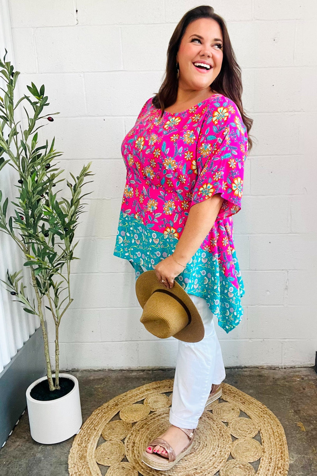 Vacay Ready Fuchsia Paisley Floral Dolman Sleeve Shark Bite Top-Haptics-[option4]-[option5]-[option6]-[option7]-[option8]-Shop-Boutique-Clothing-for-Women-Online