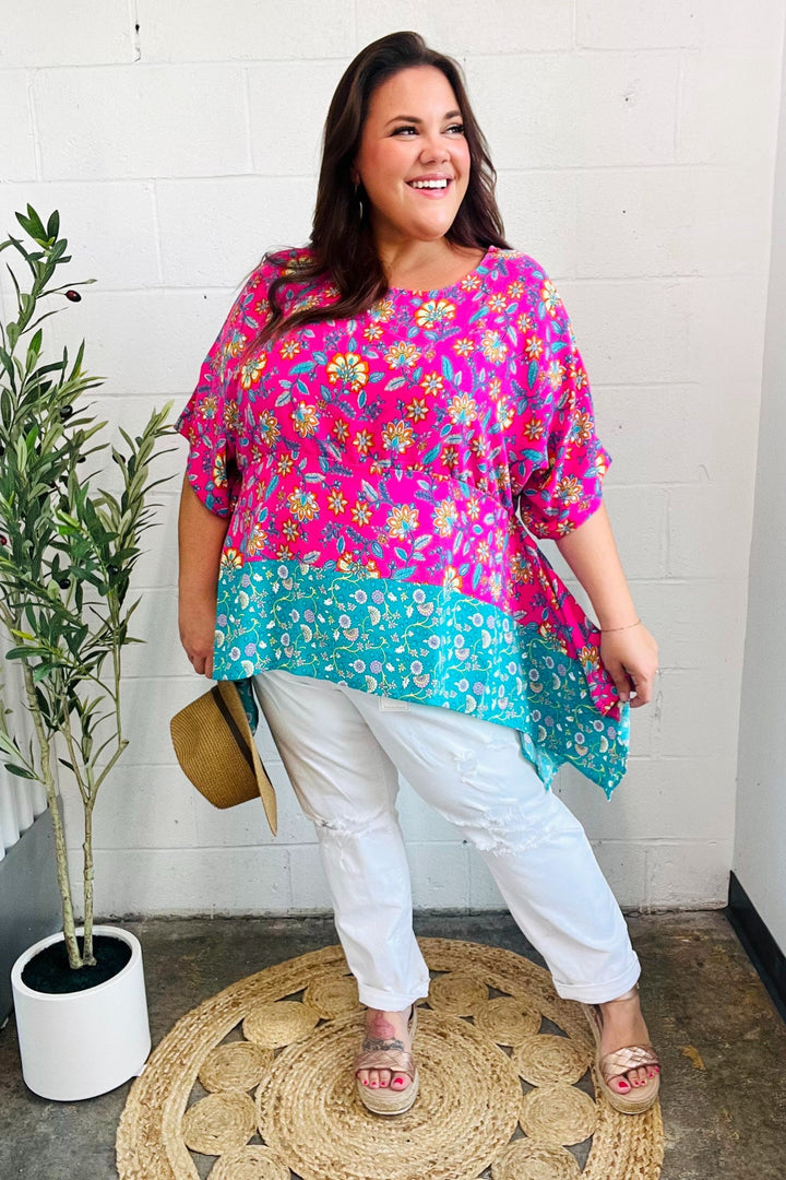 Vacay Ready Fuchsia Paisley Floral Dolman Sleeve Shark Bite Top-Haptics-[option4]-[option5]-[option6]-[option7]-[option8]-Shop-Boutique-Clothing-for-Women-Online