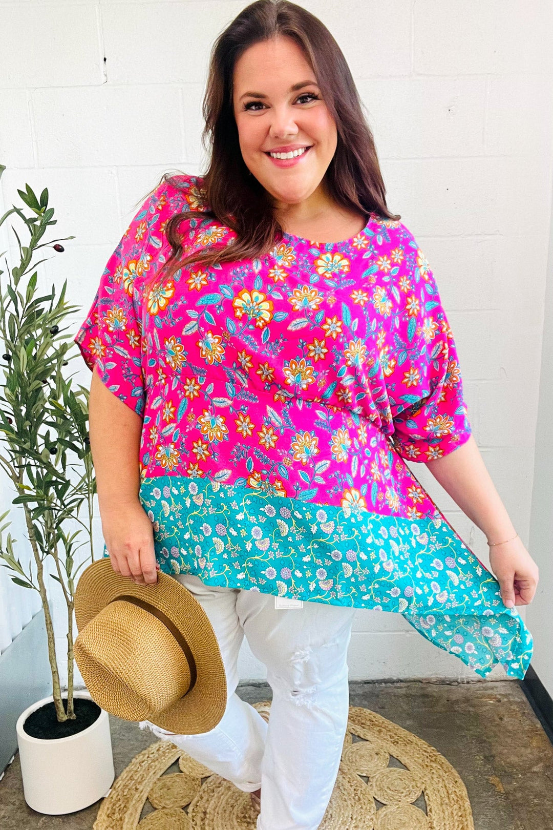 Vacay Ready Fuchsia Paisley Floral Dolman Sleeve Shark Bite Top-Haptics-[option4]-[option5]-[option6]-[option7]-[option8]-Shop-Boutique-Clothing-for-Women-Online