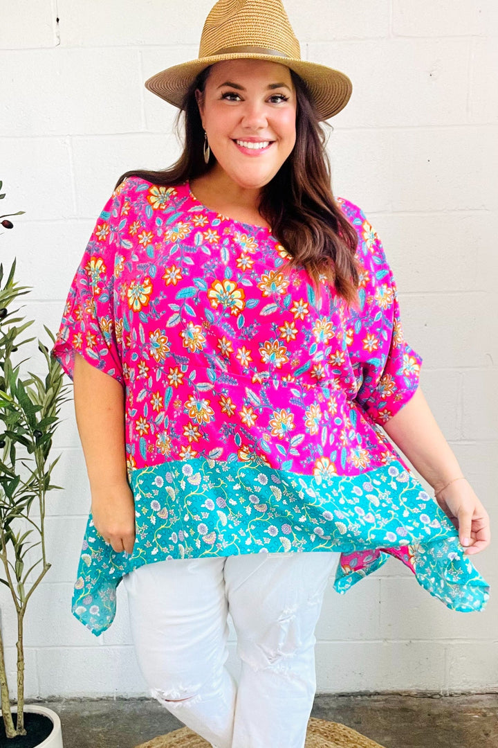 Vacay Ready Fuchsia Paisley Floral Dolman Sleeve Shark Bite Top-Haptics-[option4]-[option5]-[option6]-[option7]-[option8]-Shop-Boutique-Clothing-for-Women-Online