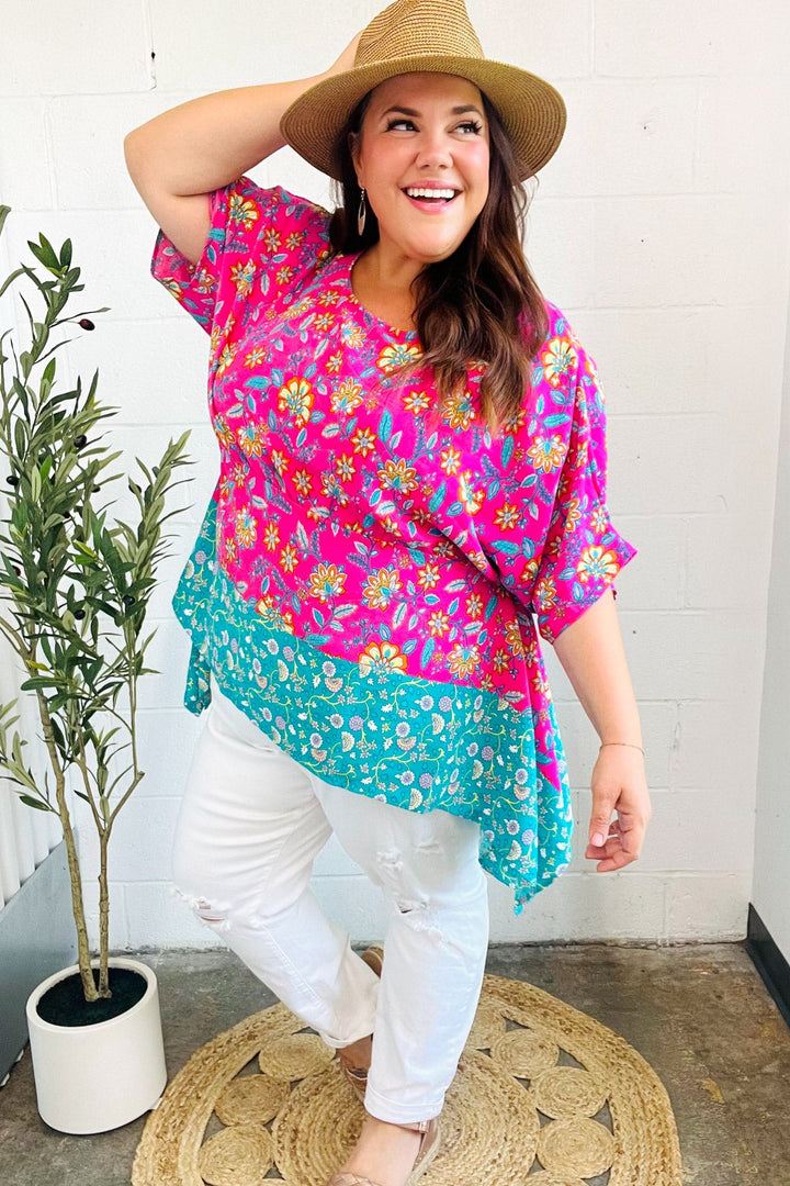 Vacay Ready Fuchsia Paisley Floral Dolman Sleeve Shark Bite Top-Haptics-[option4]-[option5]-[option6]-[option7]-[option8]-Shop-Boutique-Clothing-for-Women-Online