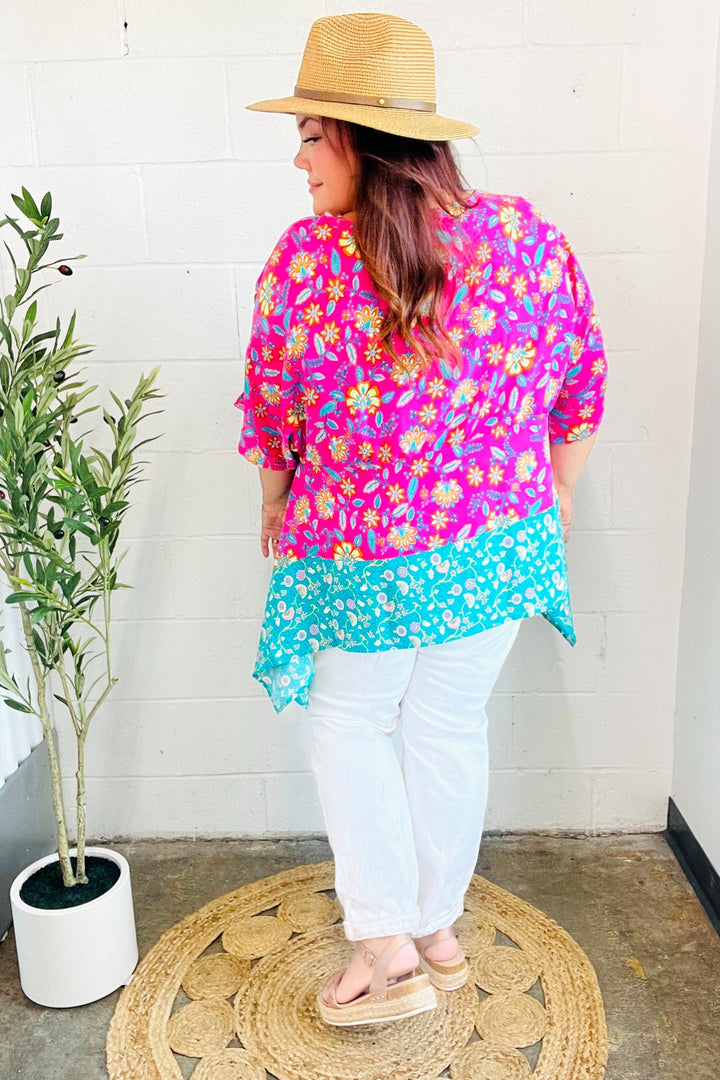 Vacay Ready Fuchsia Paisley Floral Dolman Sleeve Shark Bite Top-Haptics-[option4]-[option5]-[option6]-[option7]-[option8]-Shop-Boutique-Clothing-for-Women-Online