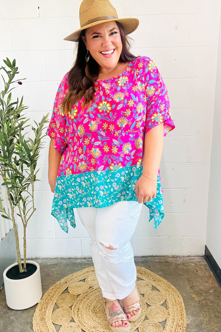 Vacay Ready Fuchsia Paisley Floral Dolman Sleeve Shark Bite Top-Haptics-[option4]-[option5]-[option6]-[option7]-[option8]-Shop-Boutique-Clothing-for-Women-Online