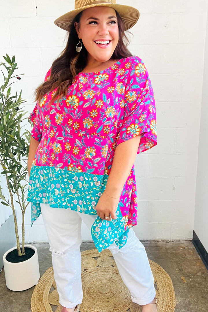 Vacay Ready Fuchsia Paisley Floral Dolman Sleeve Shark Bite Top-Haptics-[option4]-[option5]-[option6]-[option7]-[option8]-Shop-Boutique-Clothing-for-Women-Online