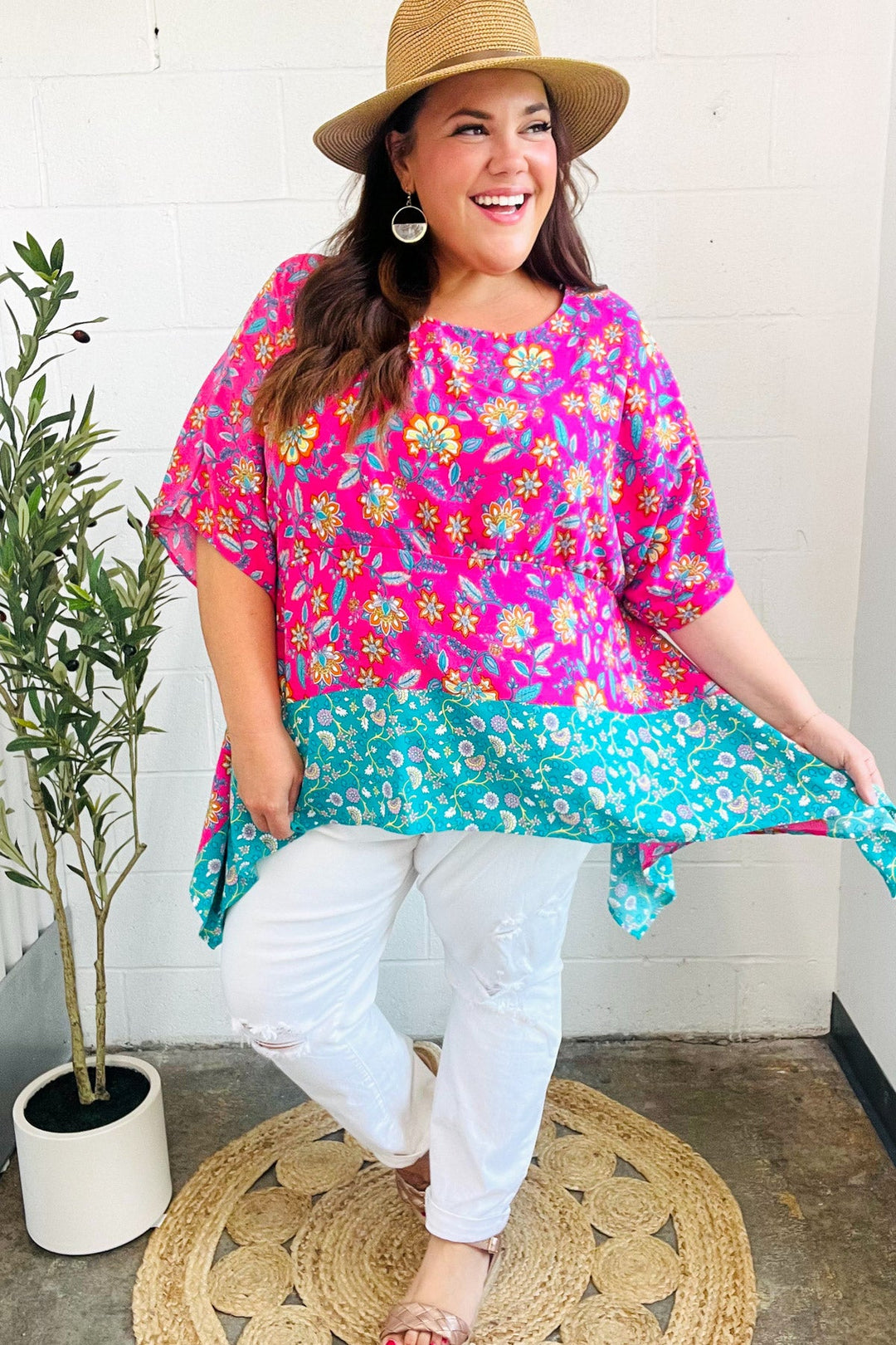 Vacay Ready Fuchsia Paisley Floral Dolman Sleeve Shark Bite Top-Haptics-[option4]-[option5]-[option6]-[option7]-[option8]-Shop-Boutique-Clothing-for-Women-Online