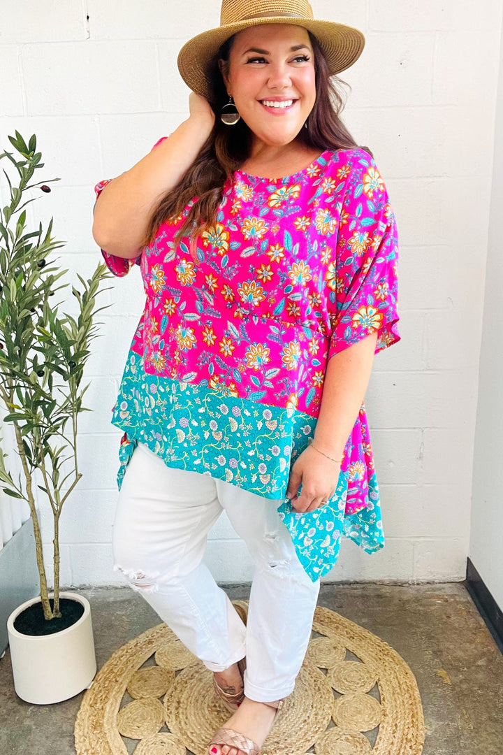 Vacay Ready Fuchsia Paisley Floral Dolman Sleeve Shark Bite Top-Haptics-[option4]-[option5]-[option6]-[option7]-[option8]-Shop-Boutique-Clothing-for-Women-Online