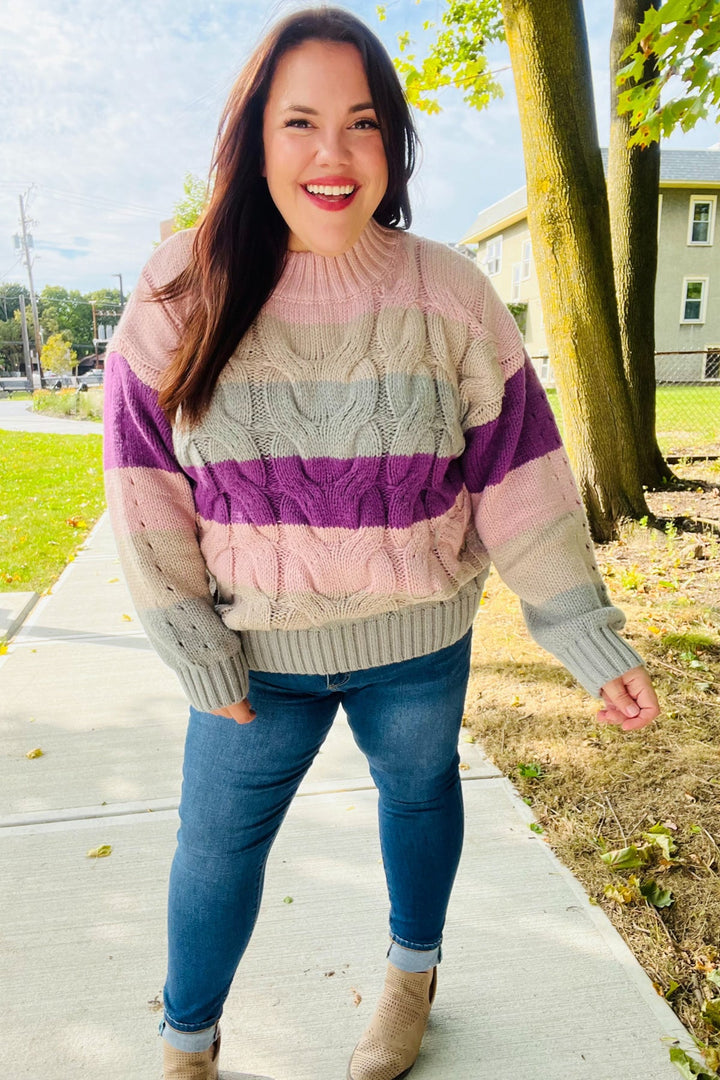 Fall For You Mauve Multicolor Stripe Cable Knit Mock Neck Sweater-Haptics-[option4]-[option5]-[option6]-[option7]-[option8]-Shop-Boutique-Clothing-for-Women-Online