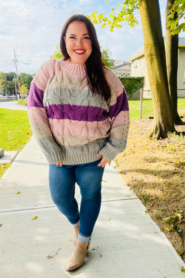 Fall For You Mauve Multicolor Stripe Cable Knit Mock Neck Sweater-Haptics-[option4]-[option5]-[option6]-[option7]-[option8]-Shop-Boutique-Clothing-for-Women-Online