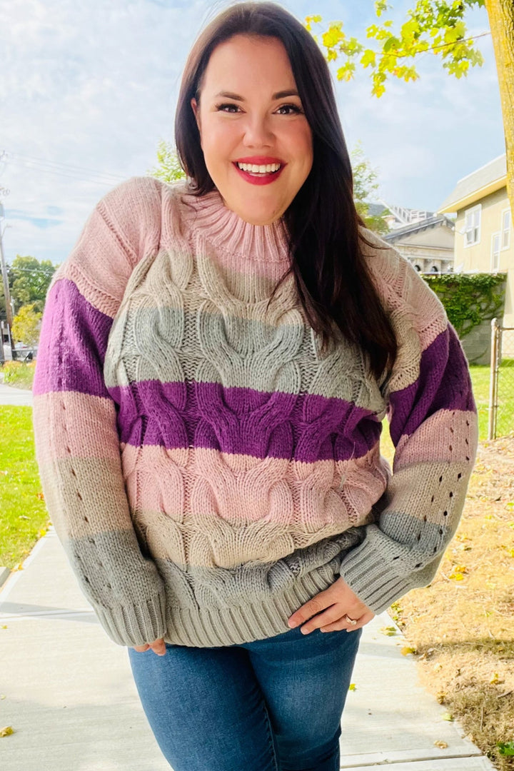 Fall For You Mauve Multicolor Stripe Cable Knit Mock Neck Sweater-Haptics-[option4]-[option5]-[option6]-[option7]-[option8]-Shop-Boutique-Clothing-for-Women-Online