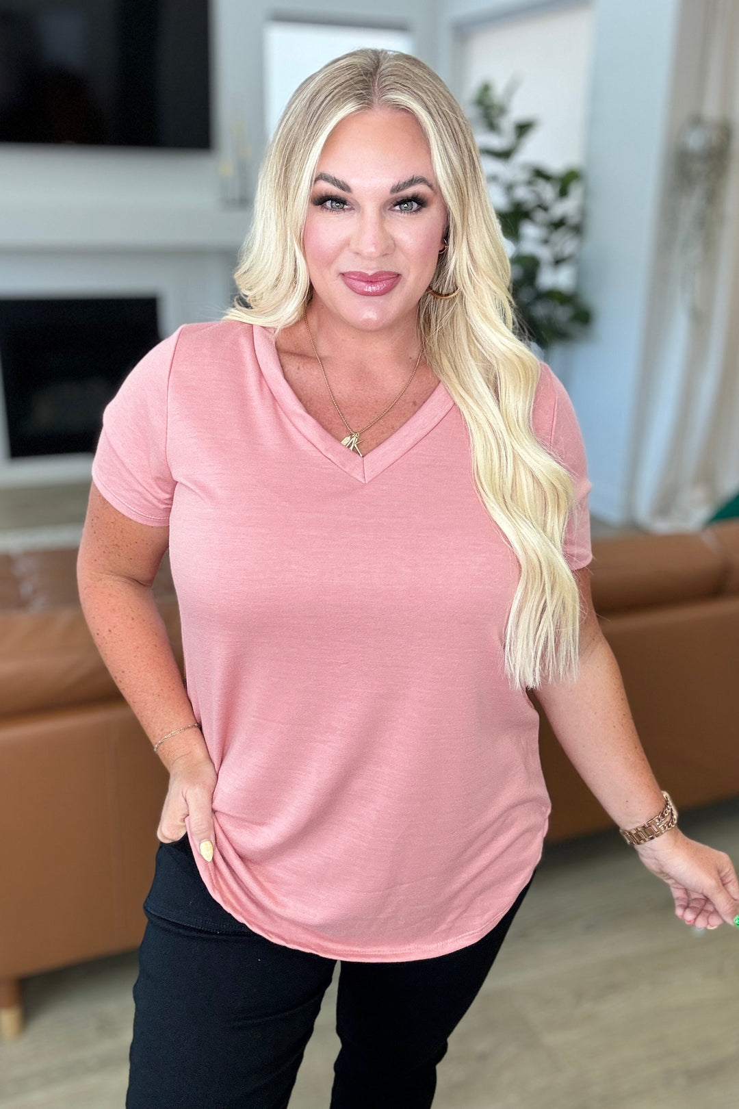 Heart and Soul V-Neck Top in Dusty Pink-Tops-Ave Shops-[option4]-[option5]-[option6]-[option7]-[option8]-Shop-Boutique-Clothing-for-Women-Online