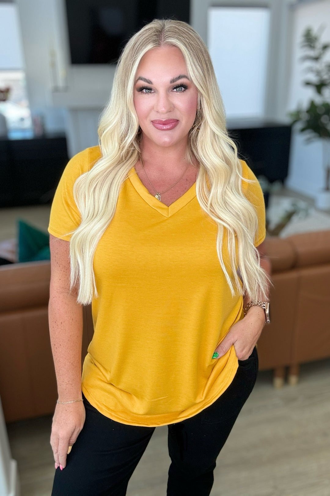 Heart and Soul V-Neck Top in Mustard-Tops-Ave Shops-[option4]-[option5]-[option6]-[option7]-[option8]-Shop-Boutique-Clothing-for-Women-Online