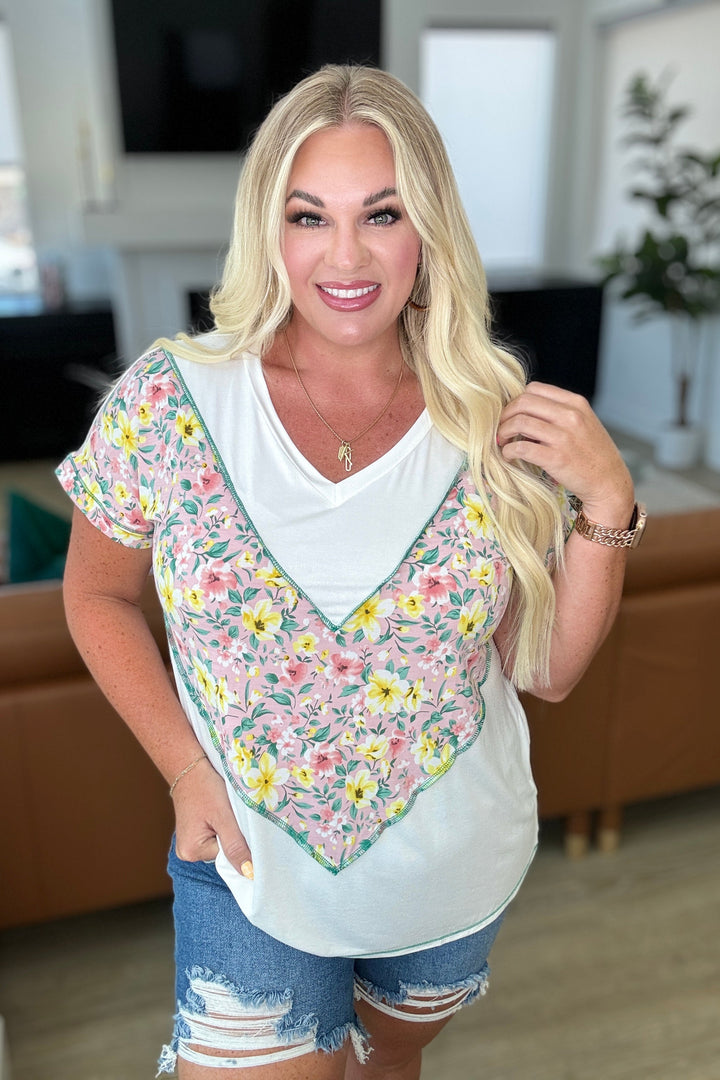 To Rock a Rhyme Color Block Top in Pink Floral-Tops-Ave Shops-[option4]-[option5]-[option6]-[option7]-[option8]-Shop-Boutique-Clothing-for-Women-Online