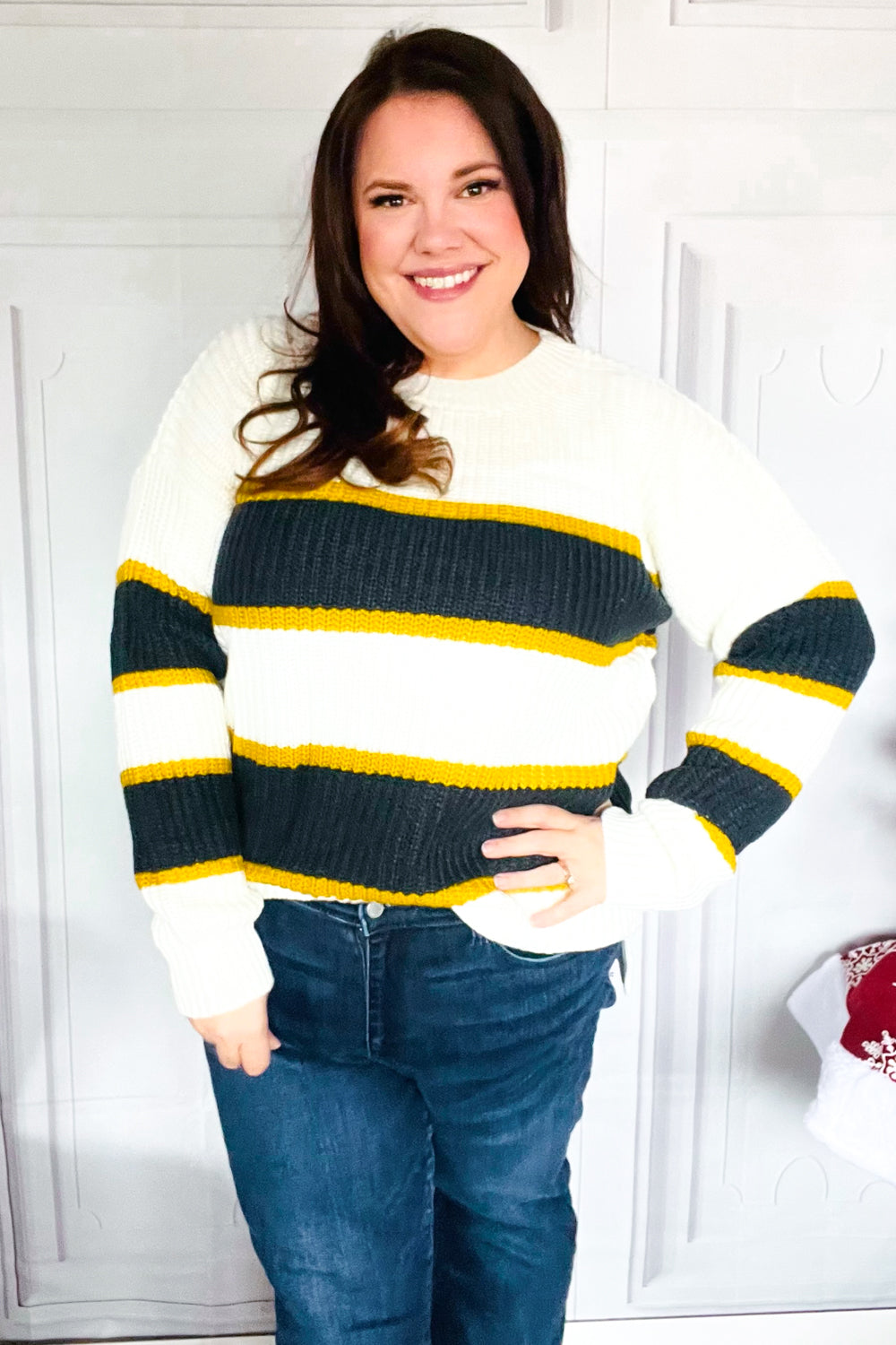 Casual Chic Yellow & Ivory Stripe Oversize Knit Sweater-Reborn J-[option4]-[option5]-[option6]-[option7]-[option8]-Shop-Boutique-Clothing-for-Women-Online