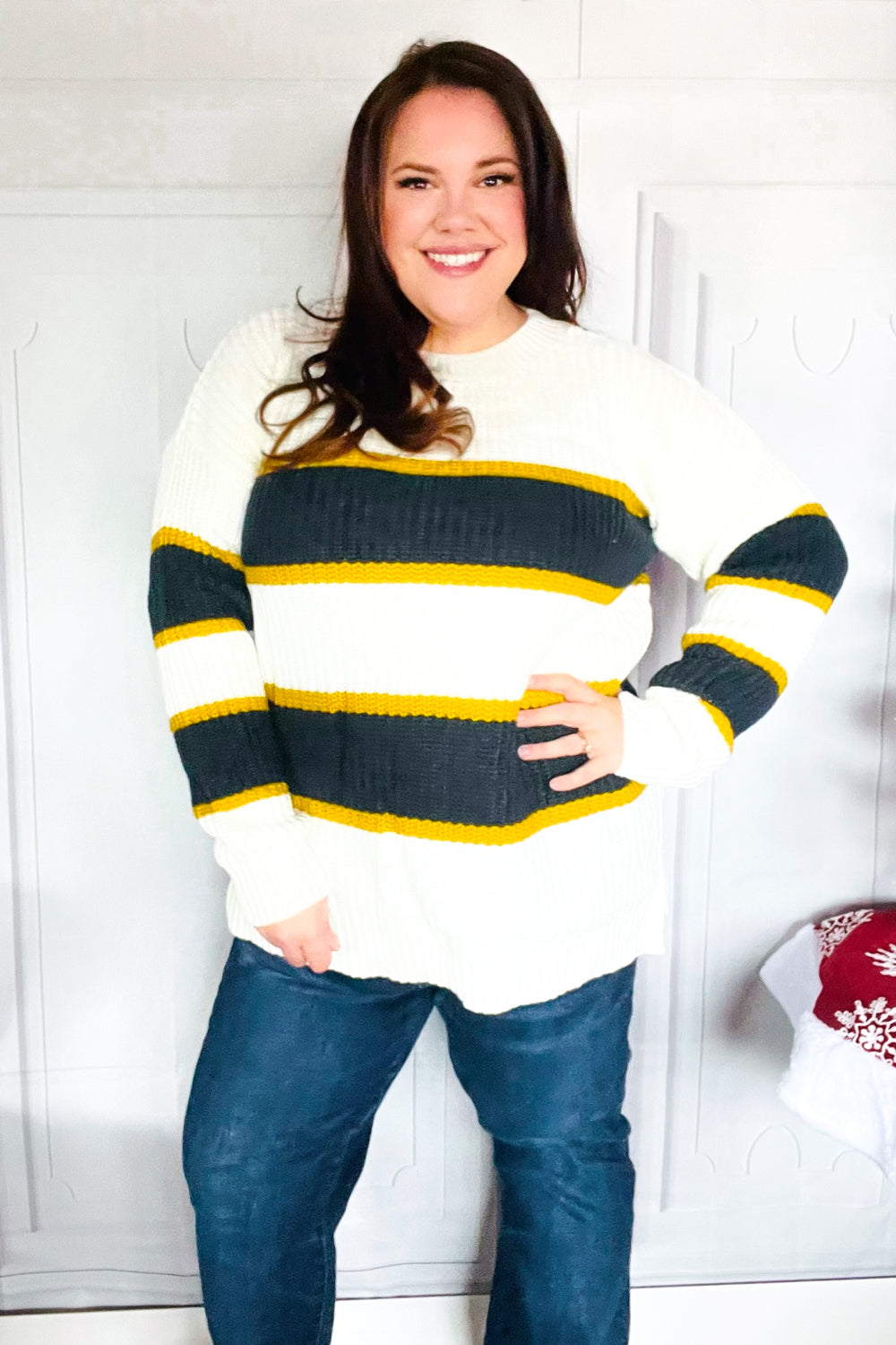 Casual Chic Yellow & Ivory Stripe Oversize Knit Sweater-Reborn J-[option4]-[option5]-[option6]-[option7]-[option8]-Shop-Boutique-Clothing-for-Women-Online