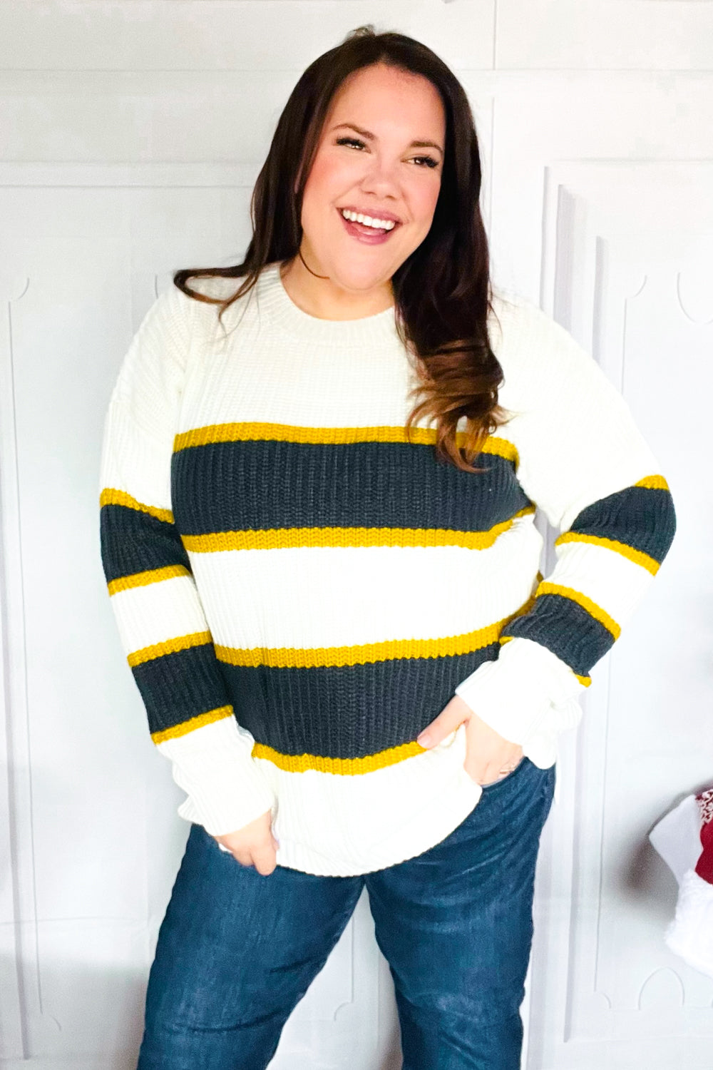 Casual Chic Yellow & Ivory Stripe Oversize Knit Sweater-Reborn J-[option4]-[option5]-[option6]-[option7]-[option8]-Shop-Boutique-Clothing-for-Women-Online