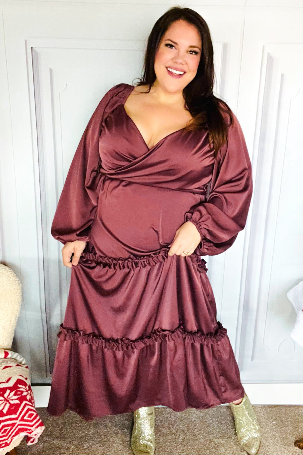 Holiday Vibes Wine Satin Front Overlap Smocked Back Maxi Dress-Haptics-[option4]-[option5]-[option6]-[option7]-[option8]-Shop-Boutique-Clothing-for-Women-Online