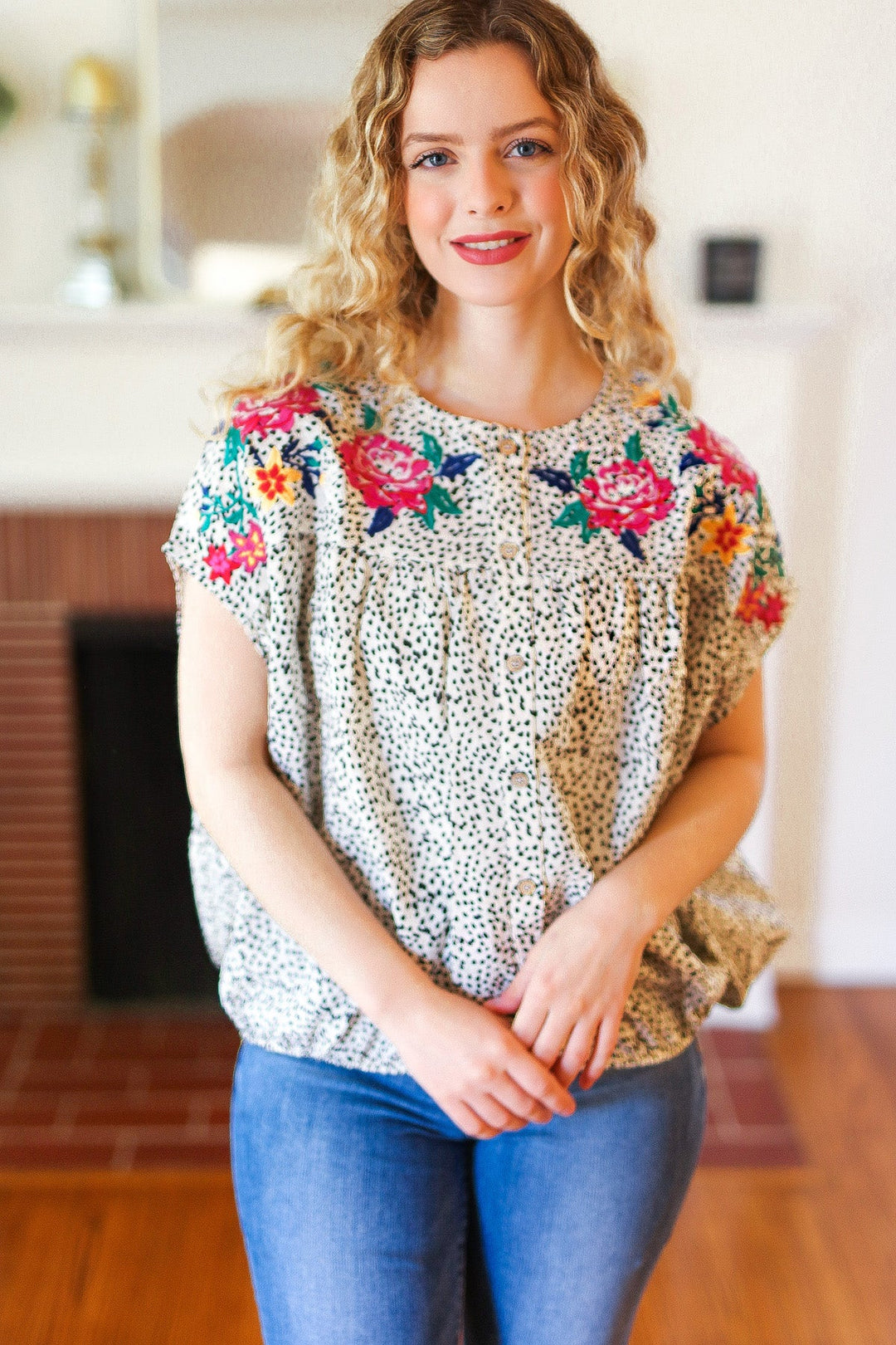 Perfectly Poised Ivory Animal Print Floral Embroidery Button Down Top-ODDI-[option4]-[option5]-[option6]-[option7]-[option8]-Shop-Boutique-Clothing-for-Women-Online