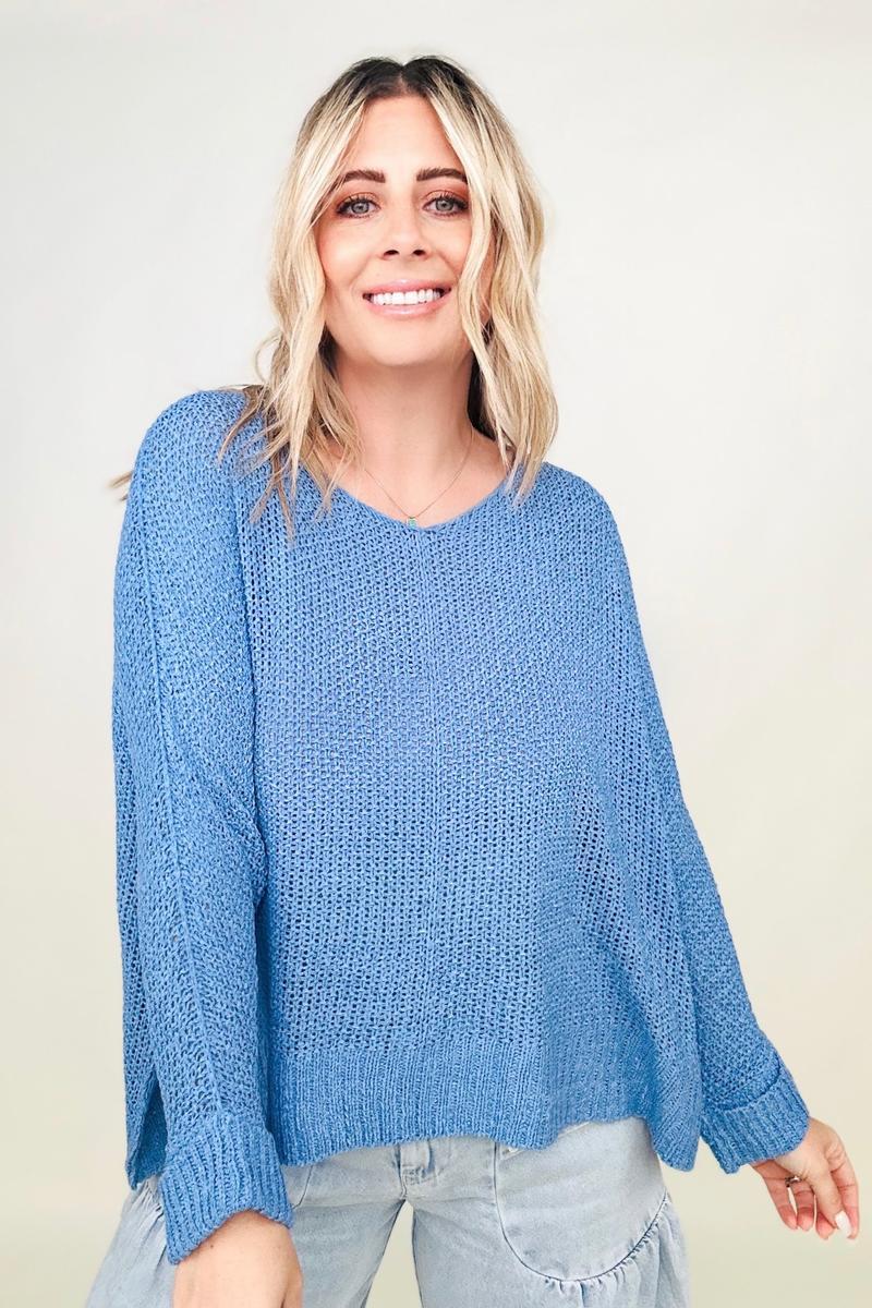 Petal Dew Round Neck Light Knit Sweater-Sweaters-Kiwidrop-Parisian Blue-S-[option4]-[option5]-[option6]-[option7]-[option8]-Shop-Boutique-Clothing-for-Women-Online
