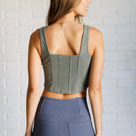 Rae Mode It's All About the Balance Twill Square Neck Crop Top in Dusty Olive-Tops-Ave Shops-[option4]-[option5]-[option6]-[option7]-[option8]-Shop-Boutique-Clothing-for-Women-Online