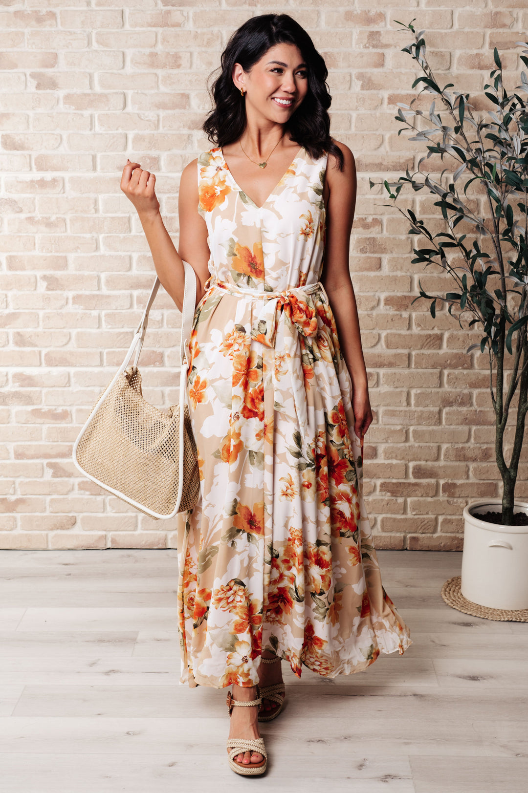 It's All Sunshine V-Neck Floral Dress in Orange-Dresses-Ave Shops-[option4]-[option5]-[option6]-[option7]-[option8]-Shop-Boutique-Clothing-for-Women-Online