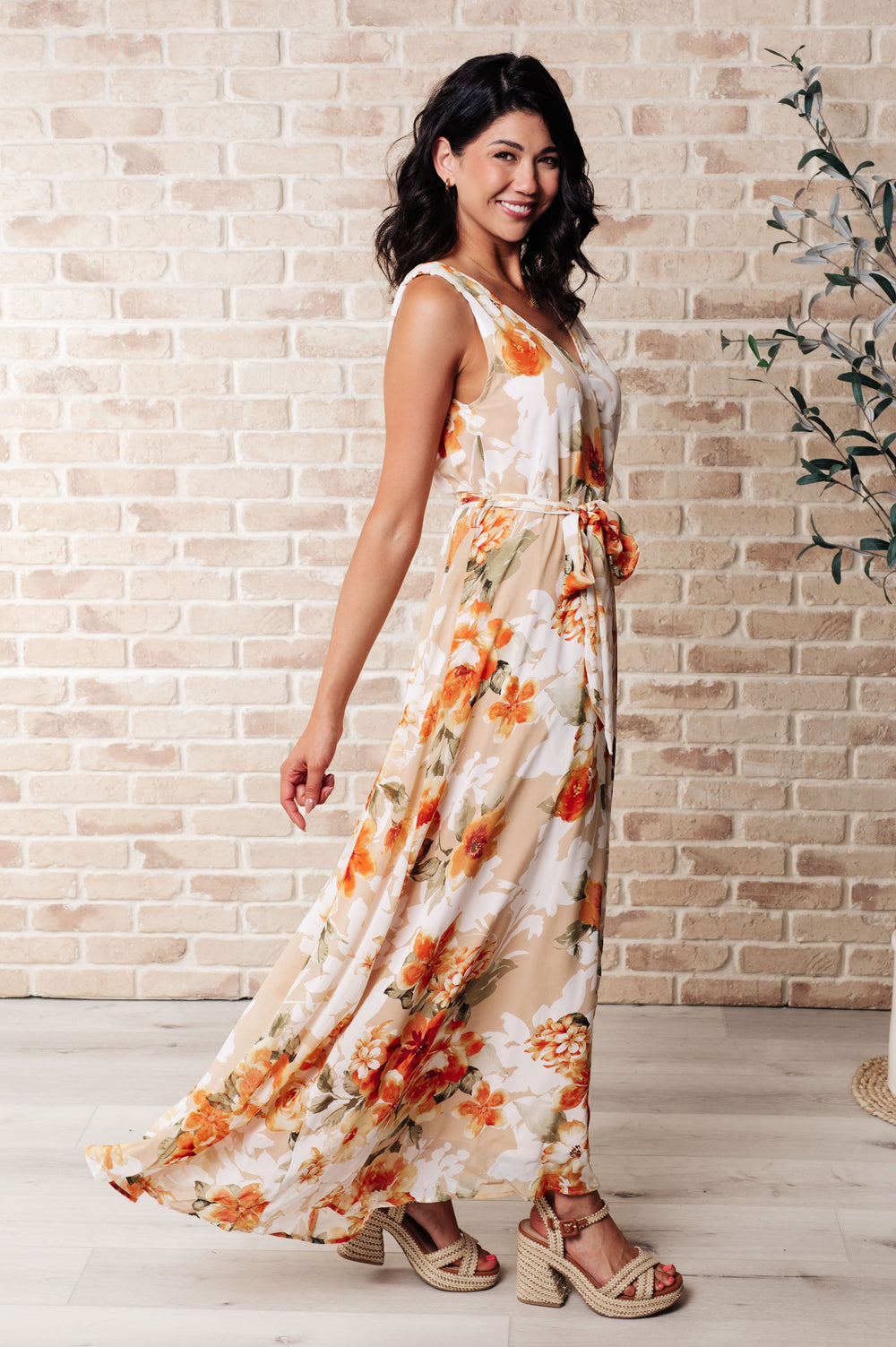 It's All Sunshine V-Neck Floral Dress in Orange-Dresses-Ave Shops-[option4]-[option5]-[option6]-[option7]-[option8]-Shop-Boutique-Clothing-for-Women-Online