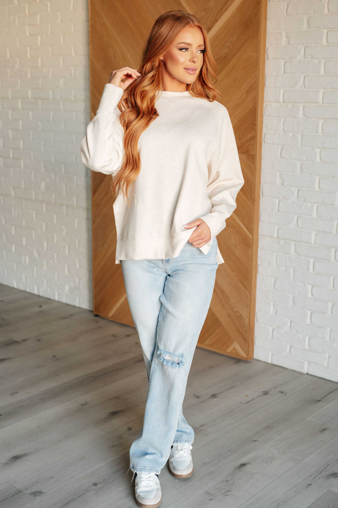 Zenana It's The Little Things Relaxed Scuba Pullover in Beige-Athleisure-Ave Shops-[option4]-[option5]-[option6]-[option7]-[option8]-Shop-Boutique-Clothing-for-Women-Online