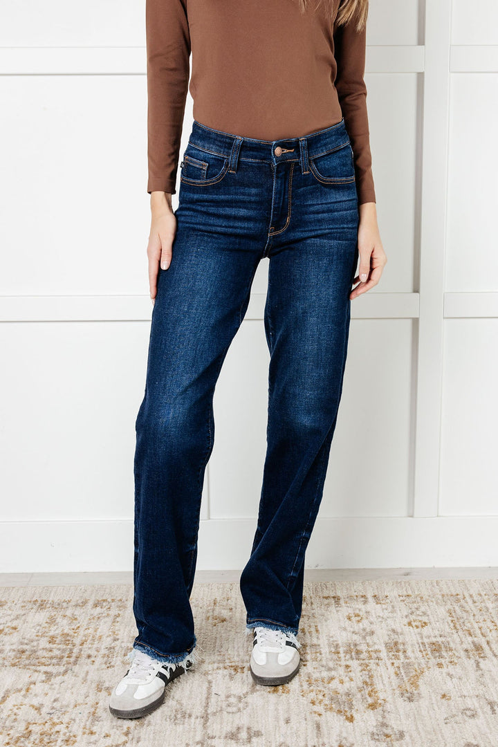 Judy Blue Jacqueline Mid Rise Frayed Hem Straight Leg Jean-Denim-Ave Shops-[option4]-[option5]-[option6]-[option7]-[option8]-Shop-Boutique-Clothing-for-Women-Online