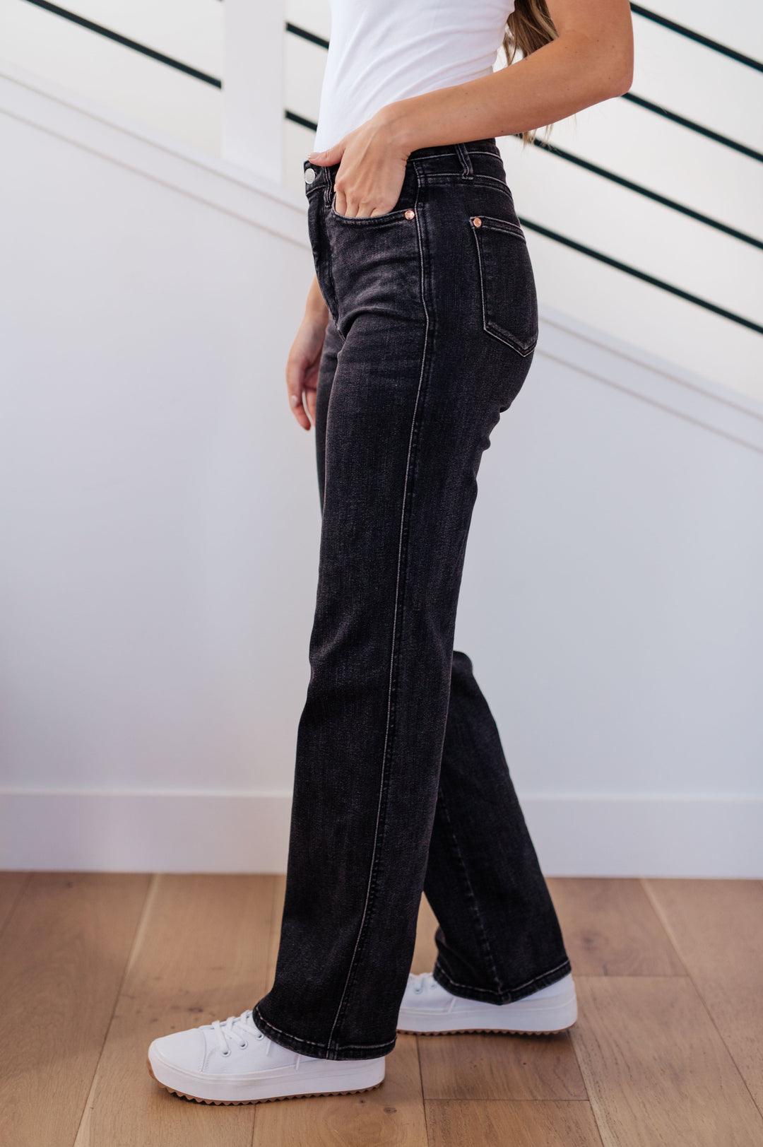 Judy Blue Joan High Rise Control Top Straight Jeans in Washed Black-Denim-Ave Shops-[option4]-[option5]-[option6]-[option7]-[option8]-Shop-Boutique-Clothing-for-Women-Online