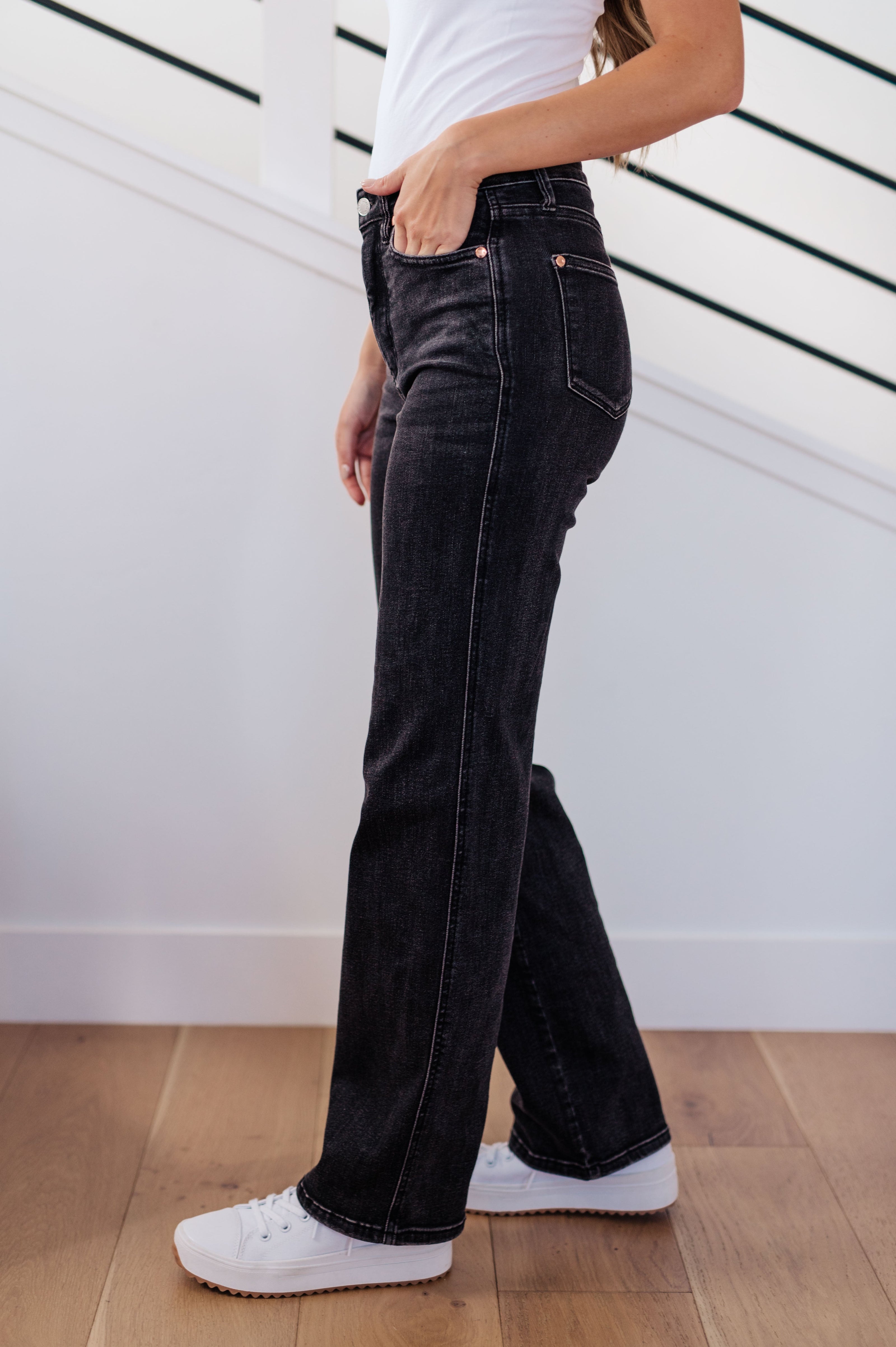 Judy Blue Joan High Rise Control Top Straight Jeans in Washed Black-Denim-Ave Shops-[option4]-[option5]-[option6]-[option7]-[option8]-Shop-Boutique-Clothing-for-Women-Online