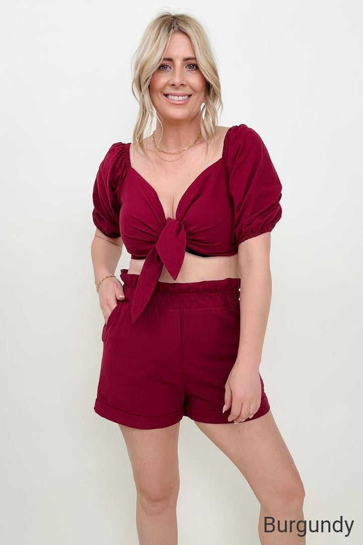 Knot Front Cropped Top and Shorts Set-Shorts Sets-Kiwidrop-[option4]-[option5]-[option6]-[option7]-[option8]-Shop-Boutique-Clothing-for-Women-Online
